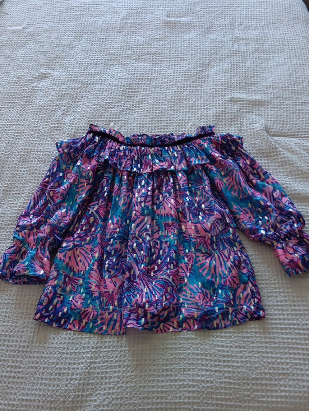 Lilly Pulitzer Girls' Pink & Blue Floral Off-Shoulder Blouse